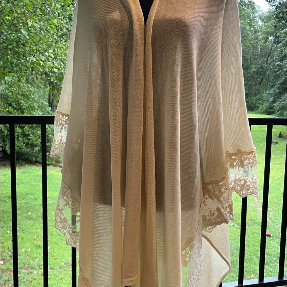 LC Lauren Conrad Tan Poncho with Lace Trim